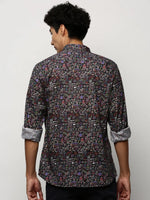 Men Black Printed Shirt-PRISM-M204-1611-Black