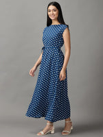 Women's Blue Polka Dots Fit and Flare Dress-AE-15690-Teal