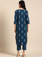 Women's Teal Printed Kurta Set-JC-04-Teal