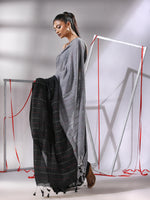 Black Cotton Saree With Stripes Pattern Sequine Work-MA55CT06500135