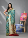 Teal Blue Silk Banarasi Saree With Zari Woven Floral And Paisley Designs-MA52BSL441050016