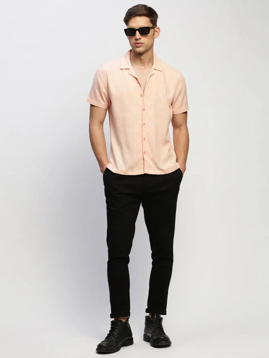 Men Peach Solid Shirt-AANYA-1689-Peach