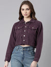 Women Purple Solid Denim Jacket-GZ-5599-Purple