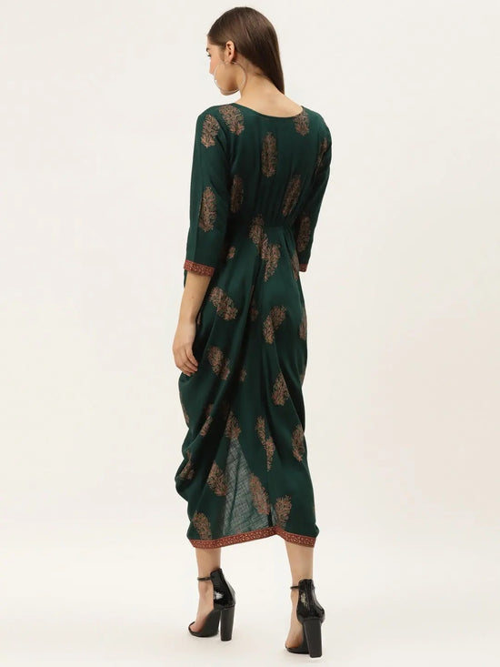 Overlap side cowl dress in Bottle Green