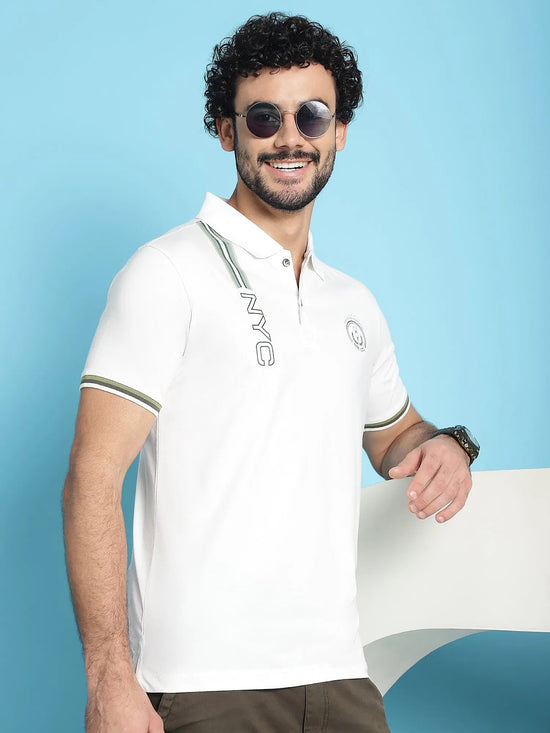 Venitian Men Double Mercerised Printed Polo Neck WHITE T-Shirt for Men