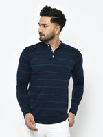 Rigo Blue Stripe Henley Cotton T-Shirt