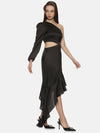 Solid Black One Shoulder Asymmetrical Dress-17303