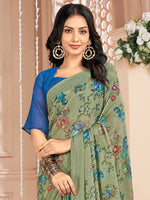 Saree Mall Women's Chiffon Sea Green Printed Designer Saree With Blouse Piece-STARCFN31902B