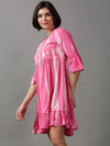 Women's Pink Tie Dye Empire Dress-ON-584-Pink