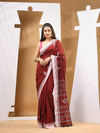 Dark Red Cotton Handwoven Soft Saree With Texture Motifs-MA53CT041490068