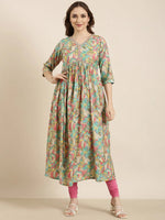 Women Anarkali Sea Green Floral Kurta-SKC-052592-Seagreen