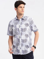 Men Spread Collar Abstract Blue Casual Shirt-NAHAR-2168-Blue