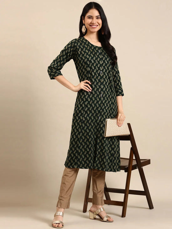 Women's Green Solid Straight Kurta-SKC-787-Green