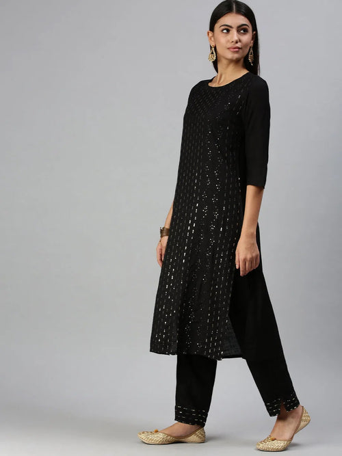 Women's Black Embroidered Kurta Sets-ON189-1-Black