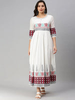 Women's White Printed Anarkali Kurtas-DW-1006-White