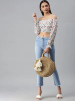 Women White Printed Crop Bardot Top-AE-7008-Whitemulti