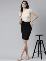 Women Black Solid Pencil Skirt-AE-10610-Black