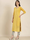 Women Mustard Embellished Straight Kurta-SKC-1245-Mustard