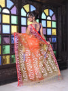 Orange Muslin Saree With Jamdani Designs-MA64MS401190023