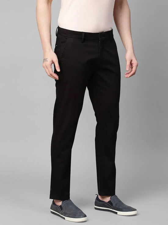 Genips Men's Cotton Stretch Caribbean Slim Fit Self Design Black Trousers