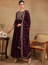 Ahika Women Maroon Georgette Embroidered Anarkali Kurta Dupatta Set