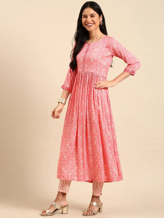 Women's Coral Printed Kurta Set-SKC-809-Coral