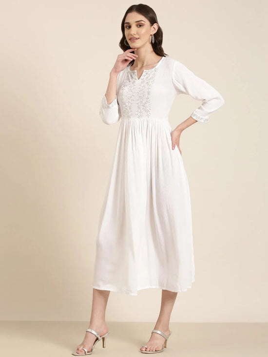 Women White Solid Fit and Flare Kurta-RF-1732-White