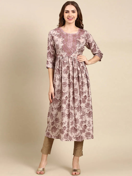 Women's Mauve Floral Anarkali Kurta-GW-3698-Mauve