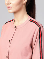 Women Solid Pink Round Neck Full Sleeve Jacket