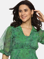 Floral Green Shirt Collared Maxi Dress-17347