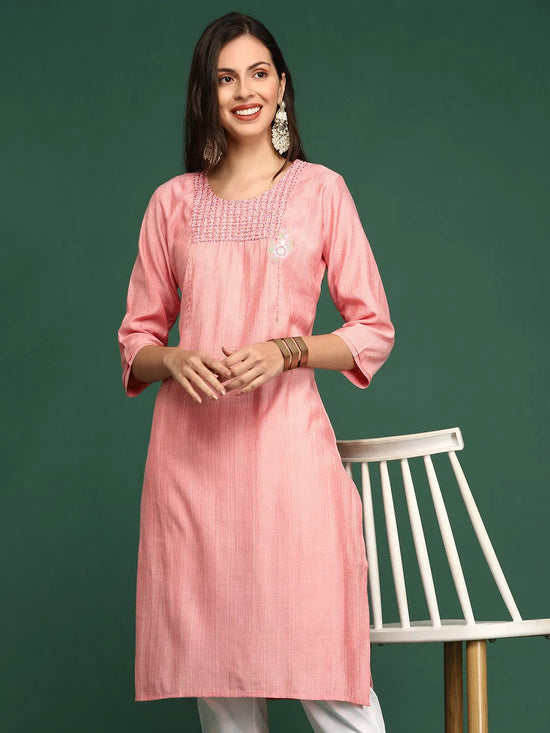 Women's Peach Solid Straight Kurta-DF-1211-Peach