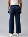 Women's Blue Solid Wide Leg Denim Jeans-IM-9867-Blue