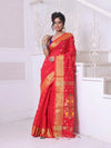 Red Cotton Saree With Zari Borders-MA64BCT401190038