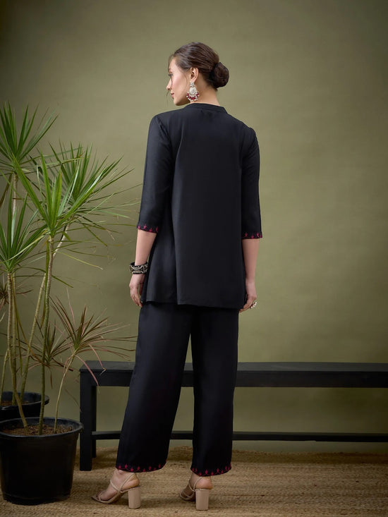 Women Black All Over Embroidered Shirt With Palazzos