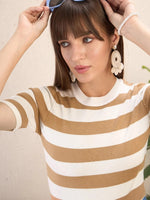 Women Beige & White Striped Acrylic Top