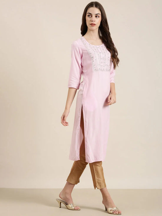 Women Pink Solid Straight Kurta-NJ-3740222-Pink