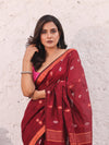 Dark Red Cotton Saree With Woven Designs And Zari Border-MA54BCT041380038