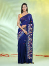 All Over Thread Floral Embroidery Blue Cotton Saree-MA62CT33610077