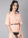 Women Peach Solid Shirt Dress-DF-1439-Peach