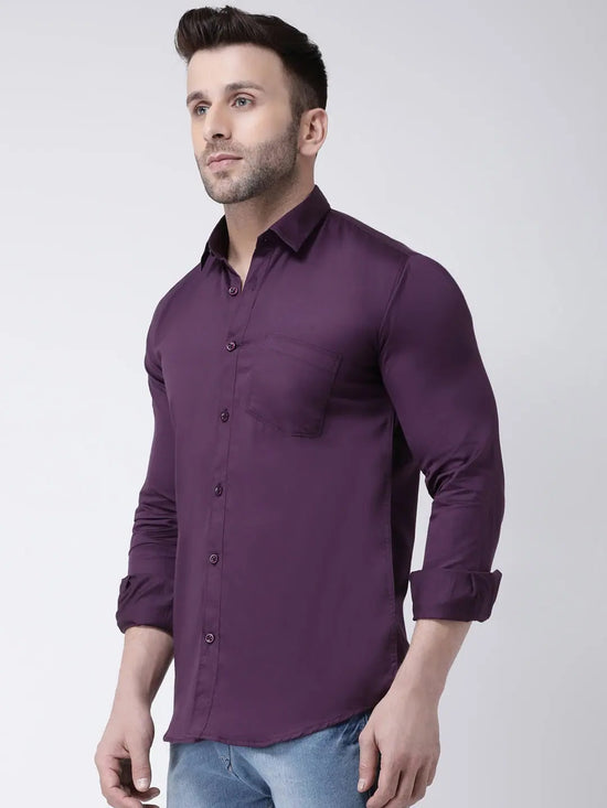 Hangup Men Slim Solid Shirts-CollarPurpleShirt