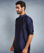 Hangup Men Standard Solid Men's Indian Wear-Navy_Dupion_Patch_Short2Kurta