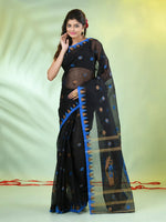 Black Cotton Saree With Temple Borders-MA66CT43830050