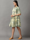 Women's Green Tie Dye Fit and Flare Dress-GW-3290-Olive