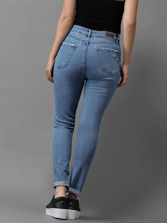 Women's Blue Solid Slim Fit Denim Jeans-GZ-5206-Blue