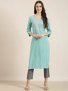 Women Turquoise Blue Chevron Straight Kurta-AT-A403-K-Turquoiseblue