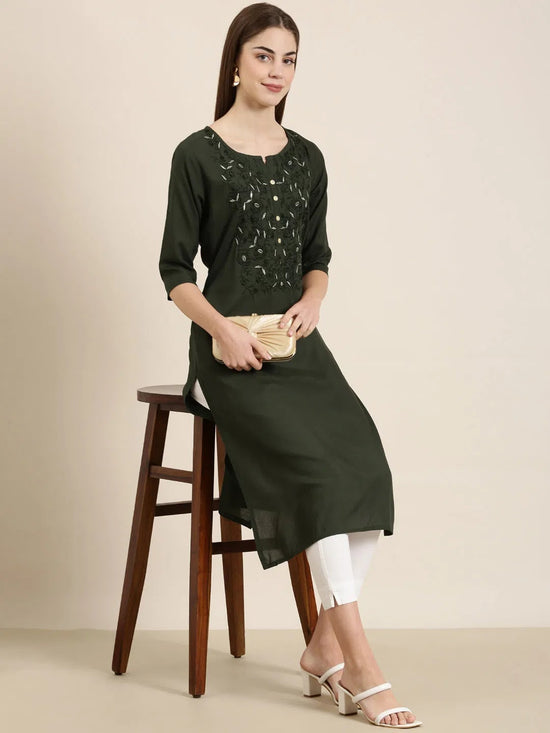 Women Green Solid Straight Kurta-NJ-3709228-Green