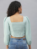 Women's Green Solid Crop Tops-AE-10313-Seagreen