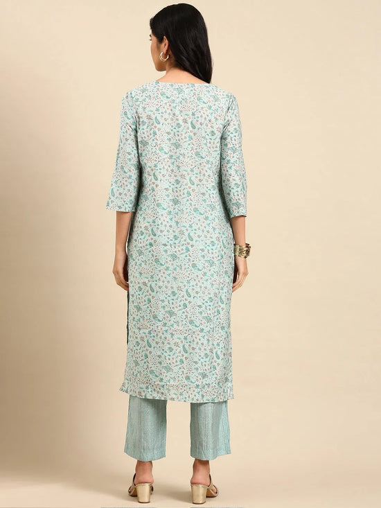 Women's Sea Green Printed Kurta Set-MRF-1158-Seagreen