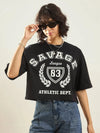 Women Black SAVAGE Printed Crop T-shirt