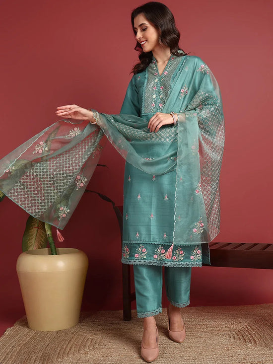 Ahika Polyester Solid Blue Indian Ethnic-PKSKD2427_S